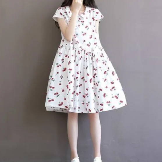 Лето 2020 новинка большие размеры женское милое платье в стиле Mori Girl вишневый принт