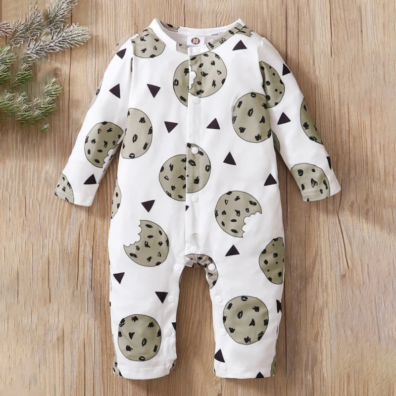 

Newborn Infant Baby Jumpsuit Outfits Lovely Cartoon Biscuit Print Cotton Romper For Girl Boy Kids Bodysuit Spring Clothes 0-18M