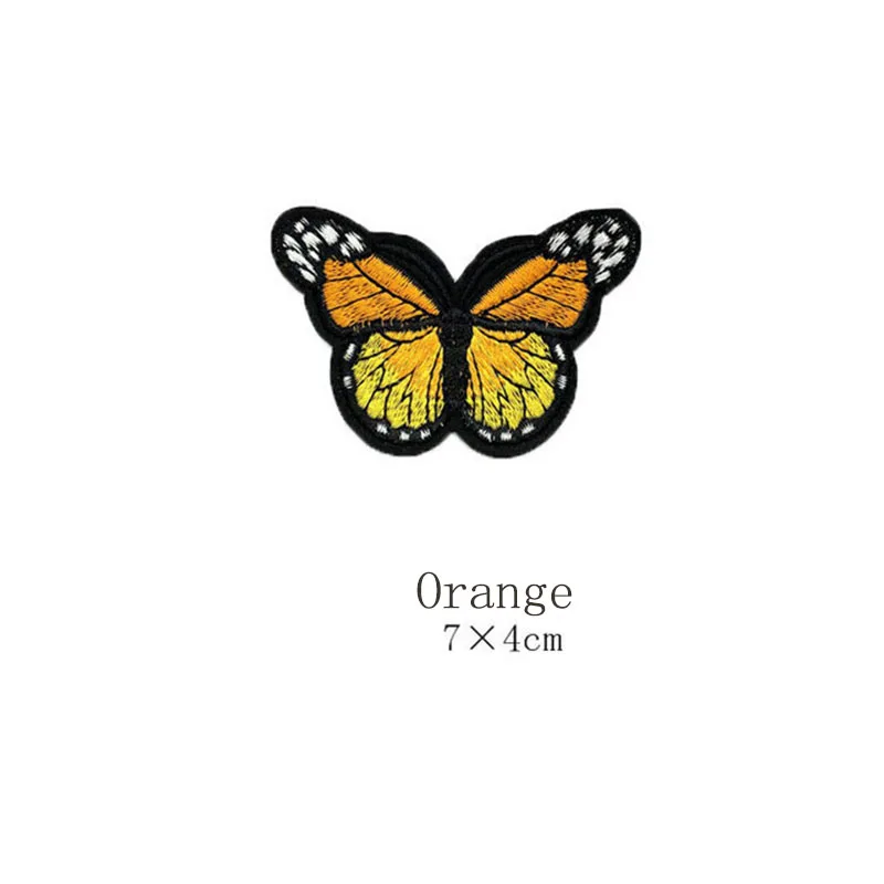 Orange 10 шт 7*4 см Вышивка нашивки для одежды многоцветная вышитая заплатка в виде бабочки Аппликации значок наклейки для одежды - Цвет: Orange