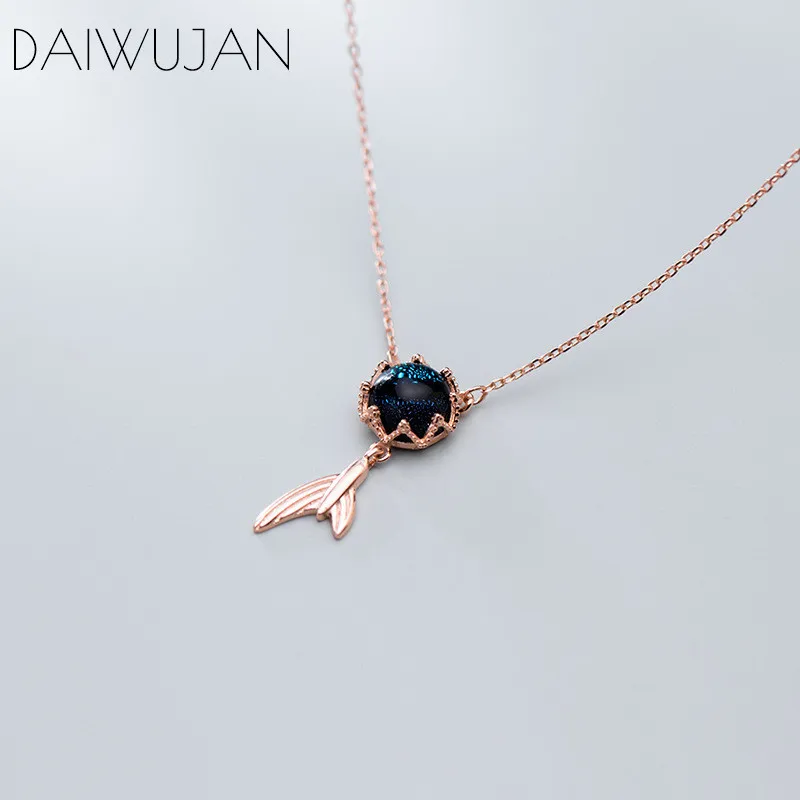 DAIWUJAN серебро 925 пробы синяя Хрустальная корона хвост русалки подвеска ожерелье