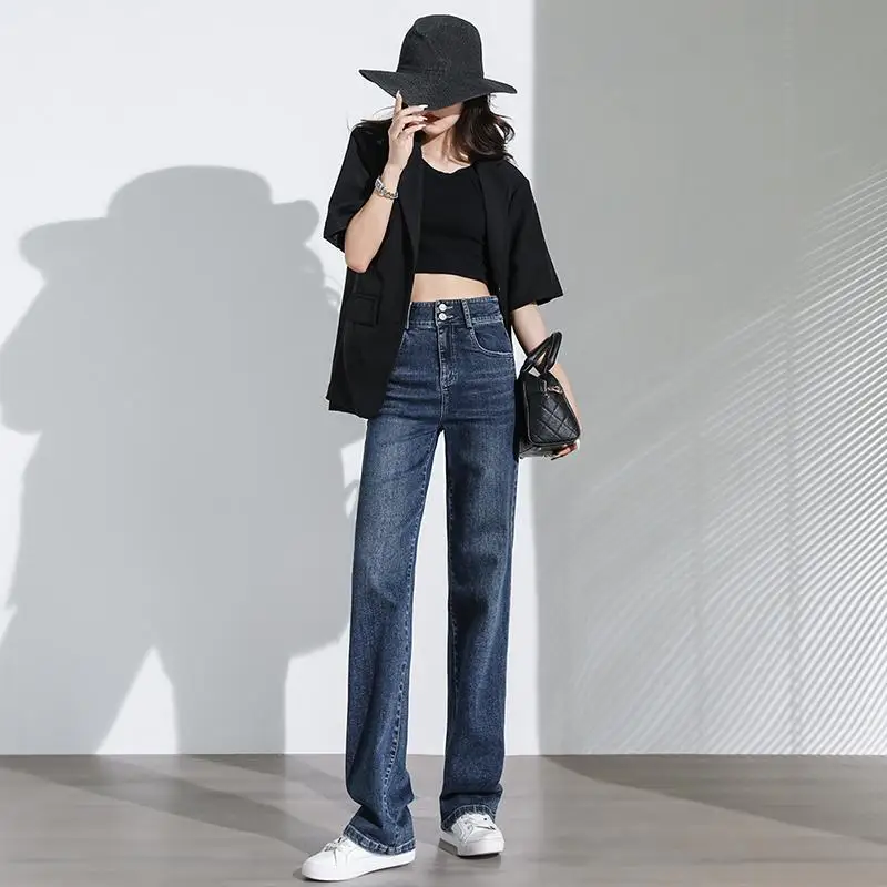 Новые повседневные свободные джинсы с высокой талией для женщин на весну и осень