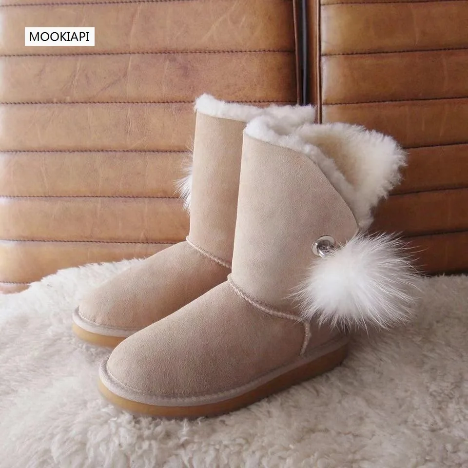 Новейший Европейский стиль 2019 г. Зимние сапоги средней высоты натуральная овчина