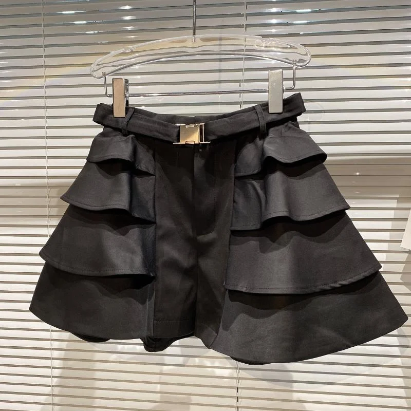 

Metal Buckle Belt Multilayer Cake Skirt Lace Shorts 2021 Summer New Shorts