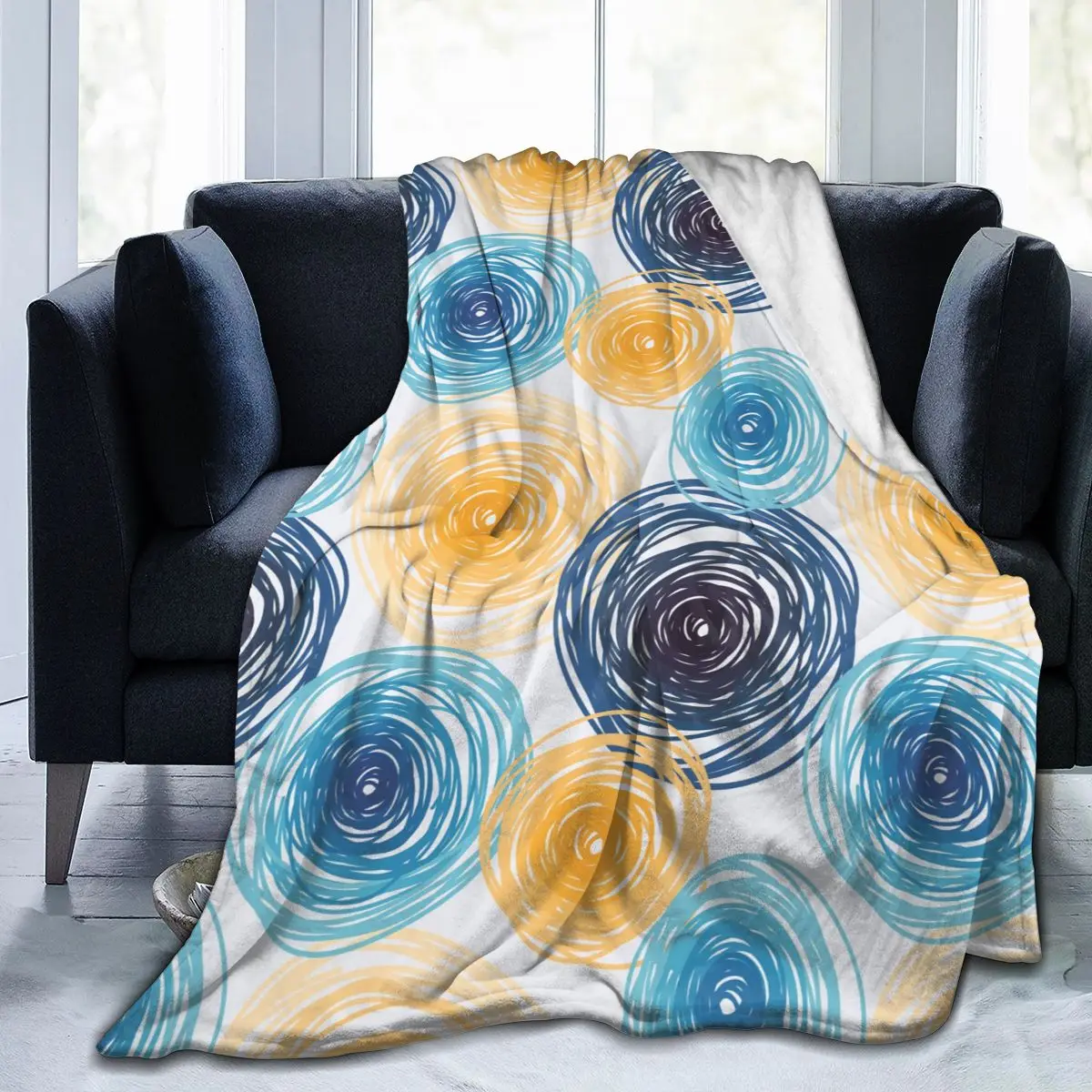 

Flannel Blanket Colorful Circles Abstract Tile Light Thin Mechanical Wash Warm Soft Blankets Throw on Sofa Bed Travel Patchwork