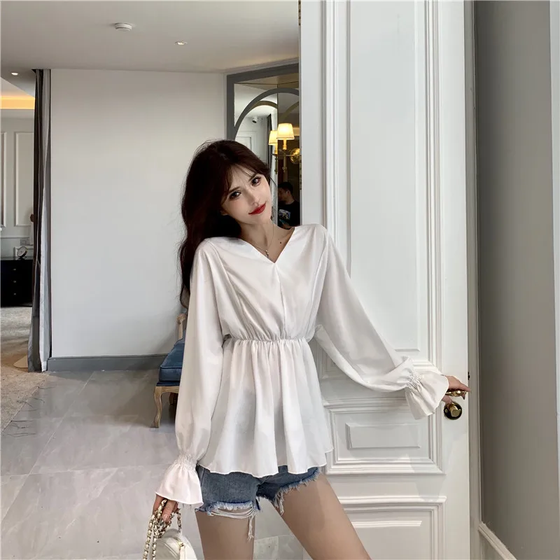 

flare sleeve full casual loose white Women's Clothing Trend temperament Spring and autumn style ladies tops vetement femme shirt