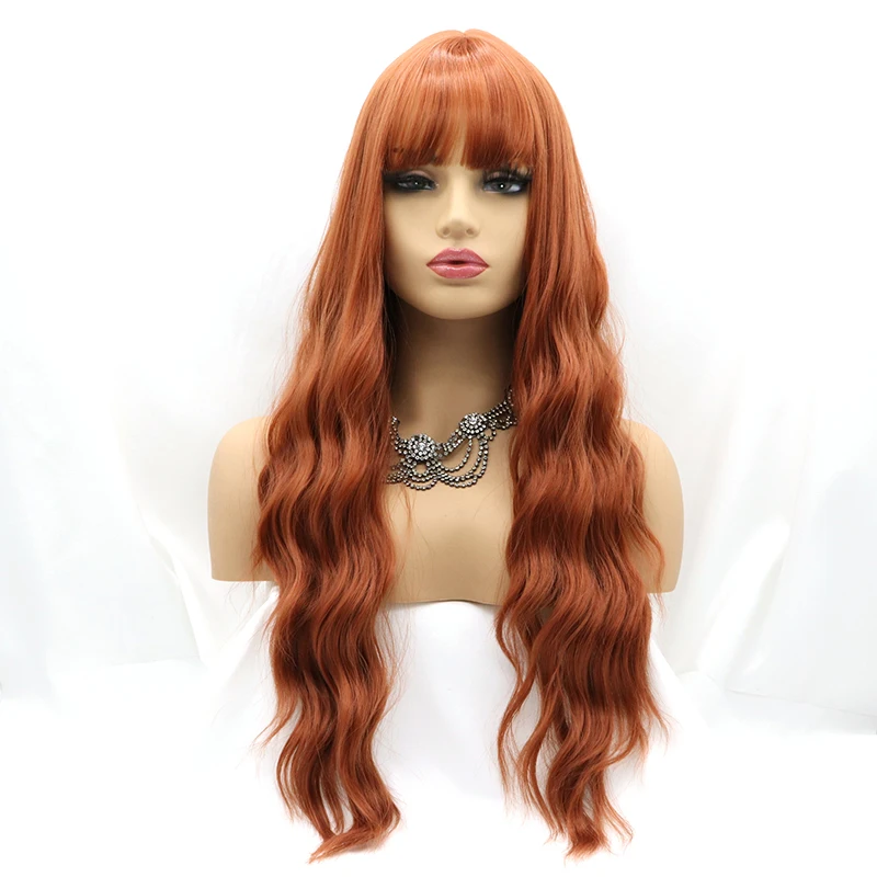 

Парик женский, длинный, кудрявый, натуральная волна, оранжевый, красный, имбирь, полностью машинное изготовление с челкой, без клея