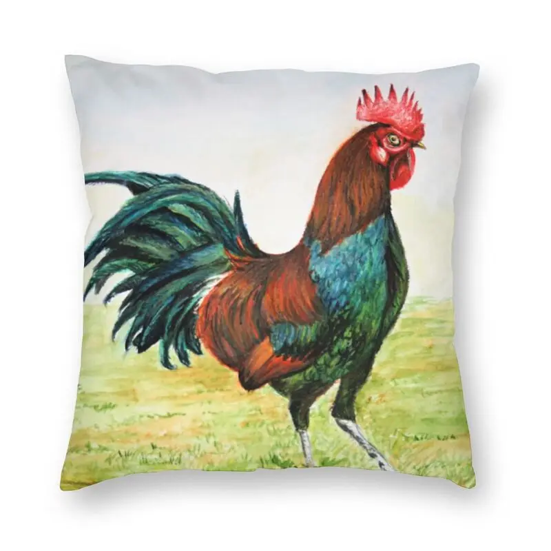 

Rooster Watercolor Art Pillowcover Home Decor Animal Chicken Cushions Throw Pillow for Car Double-sided Printing