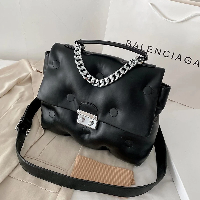 

Chain PU Leather Crossbody Bags For Women 2021 Quality Ladies Designer Shoulder Bag Female Handbags And Purses Black Totes