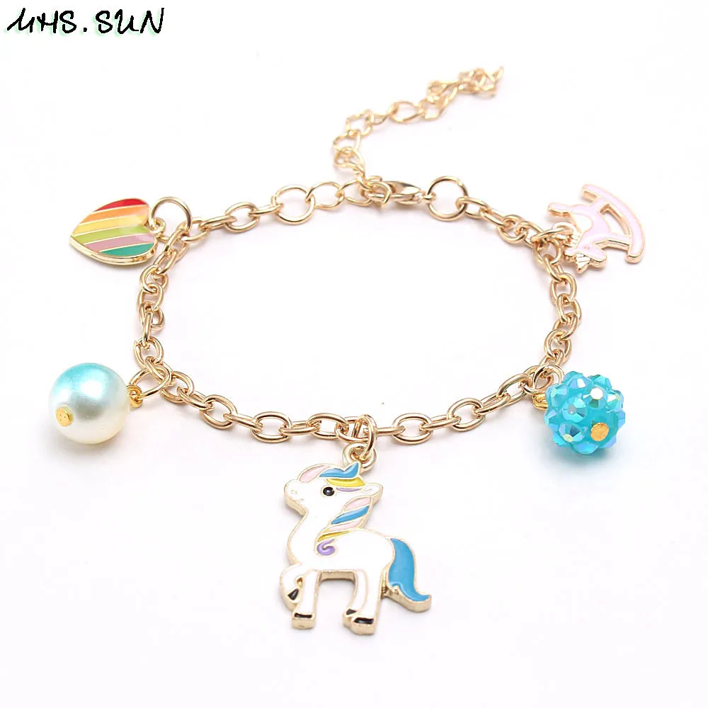 MHS.SUN Единорог/Сердце/мяч подвески цепочка ожерелье браслеты для девочек Детский