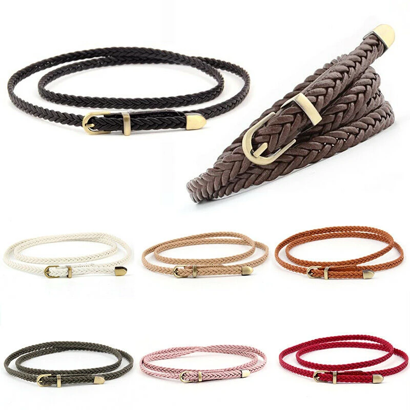 Женский плетеный кожаный ремень черный красный белый розовый ремешок из