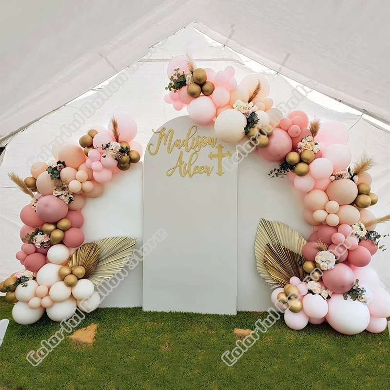 160pcs Birthday Party Wedding Double Pink Latex Balloon Arch Kit Cream Peach Balloon Garland Baby Shower Celebration Decoration