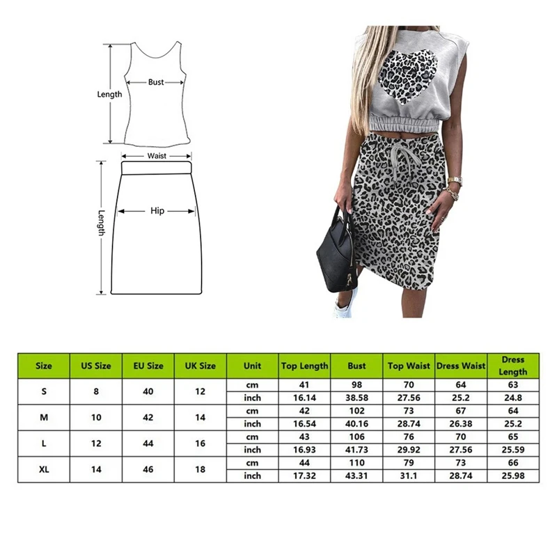 

Office Lady Elegant Skirt Suits Summer Sleeveless Tops And Casual Drawstring Skirts Leopard Outfits Women Print Two Piece Sets