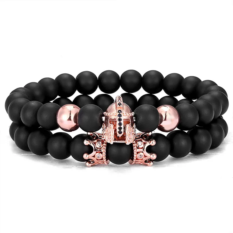 Эластичный браслет для йоги мужской шлем с бусинами из черных каменных бусин