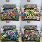 Граффити Постельное белье Графический постельное белье для детей и подростков для взрослых в стиле хип-хоп хиппи, стеганое одеяло, размеры: комплект для обычной двухстальной стены городов в стиле протестного уличного искусства, Стёганое одеяло крышки