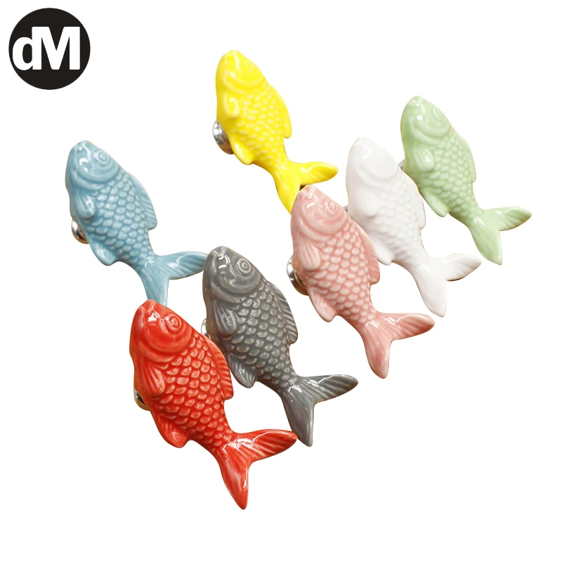 

DM Modern Designed Multi-colors European Fishes Shape Ceramic Handle Simple Single-Hole Handles Wardrobe Cupboard Drawer Shoes