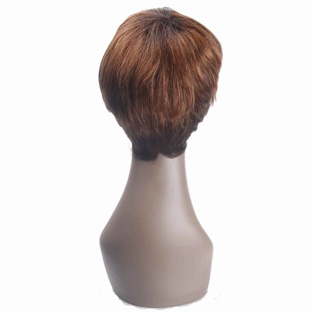 Короткие парики из человеческих волос с челкой боковая часть цвет коричневый