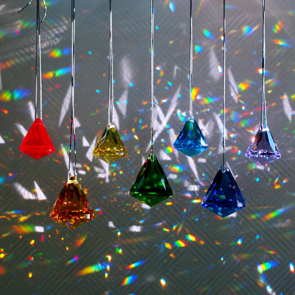 GOLDENHAITAI-colgante de cristal con forma de prisma para decoraci&oacute;n del hogar, adorno de diamante, fabricante de arco&iacute;ris, 30/45mm, 7 unidades-2