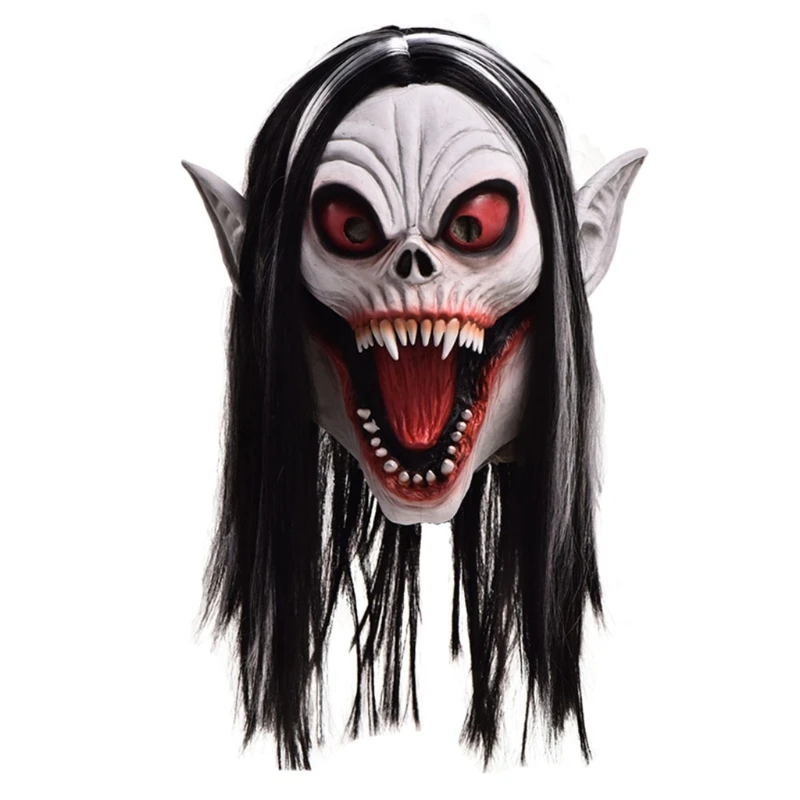 

2022 New Halloween Latex Cosplay Vampire Full Face Mask with Hair Wig Scary Head Cover 2020 trend
