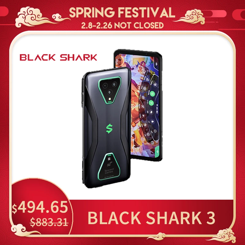 Черный с изображением акулы 3 5G игровой телефон Snapdragon 865 8/ 12GB Оперативная память