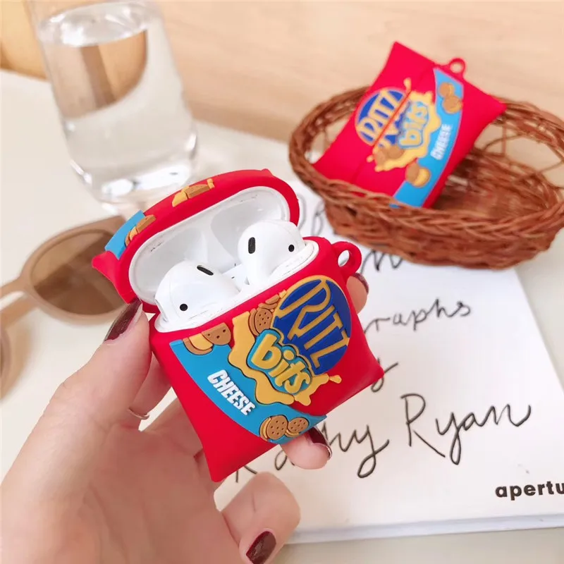 

Case for AirPods Pro Cute Cover Silicone Bluetooth Earphone Protective Case for Air Pods 1 2 3D with Keychain Sandwich Biscuits