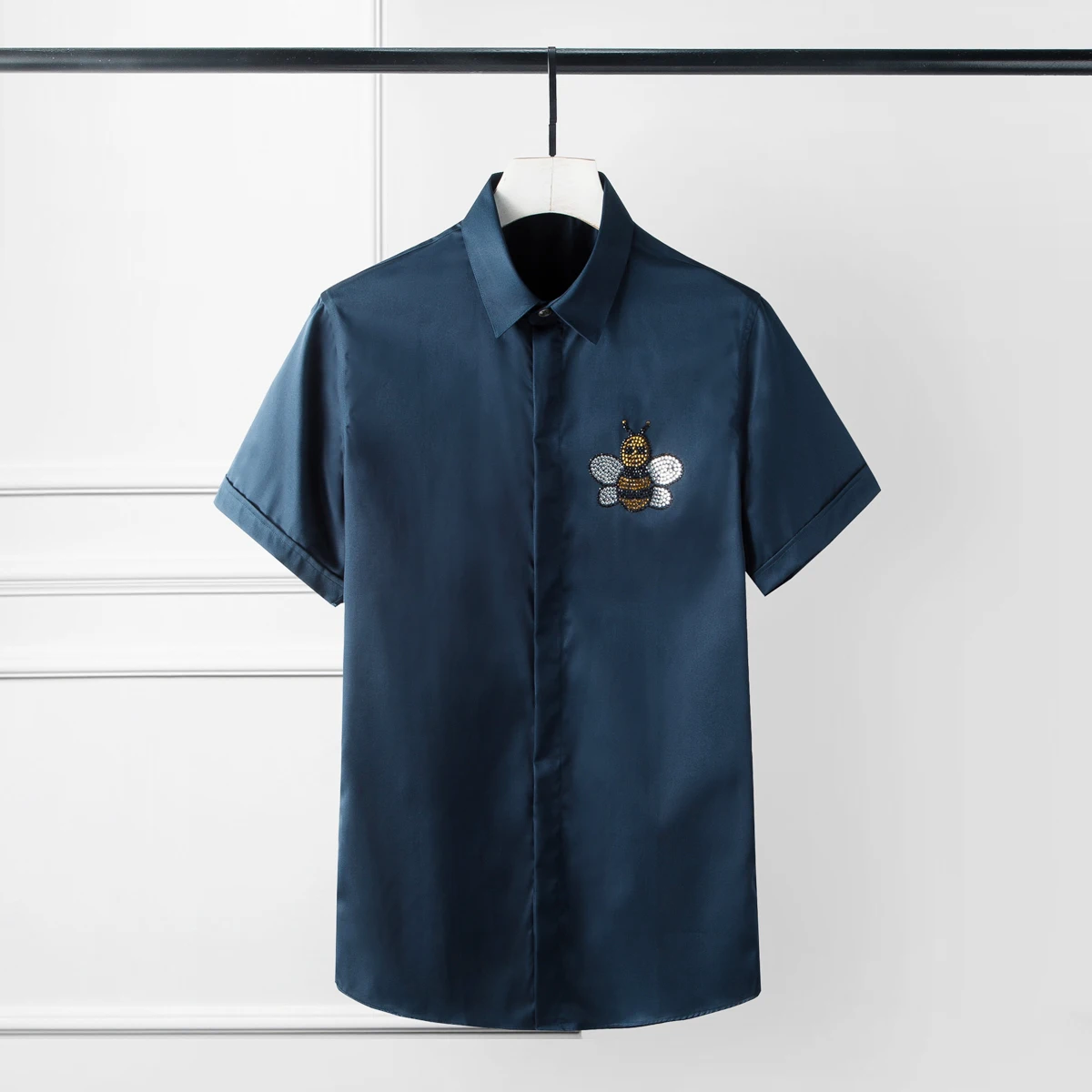 Новые летние мужские рубашки роскошные с пчелами бриллиантами коротким рукавом