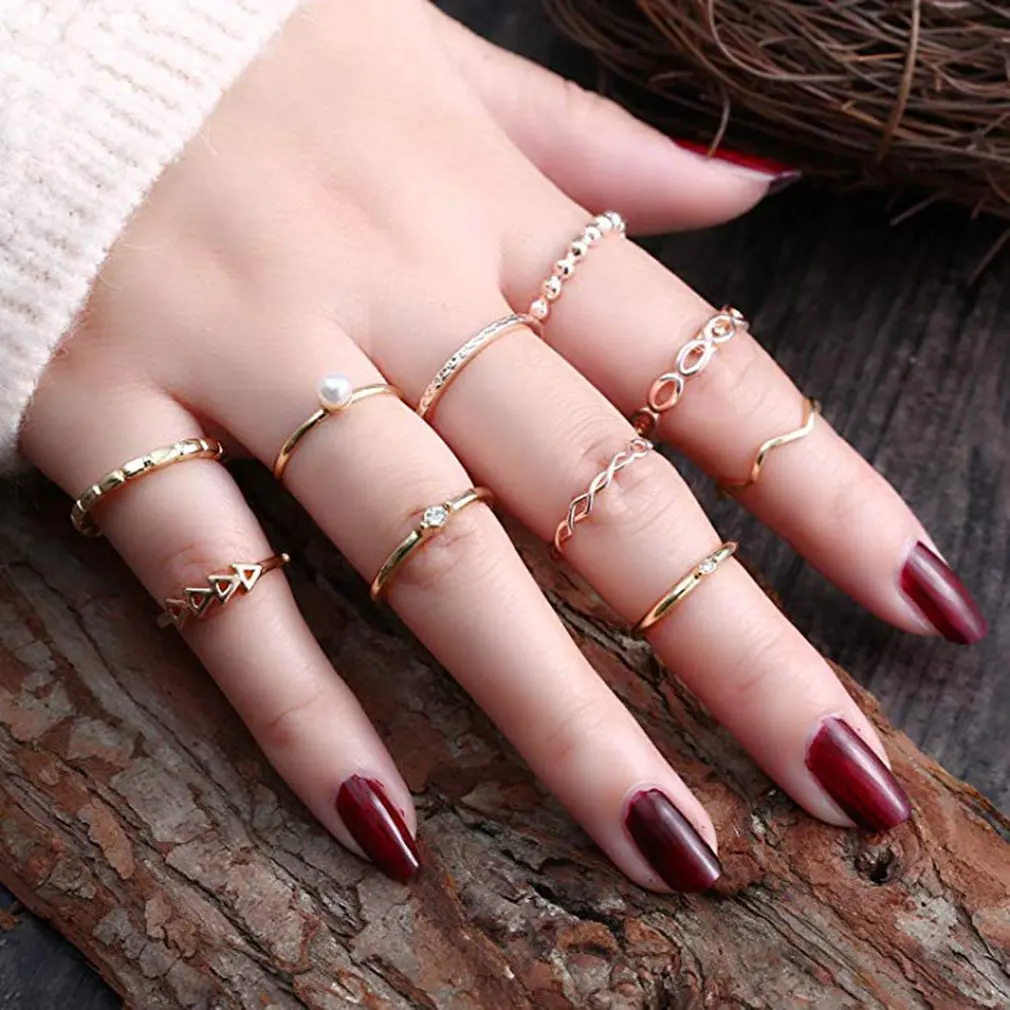 Wave Hollow Arrow Gear Pearl Ring 10 Piece Suit Professional Fashion Romantic Small Fresh Long-Lasting Use Durable | Украшения и