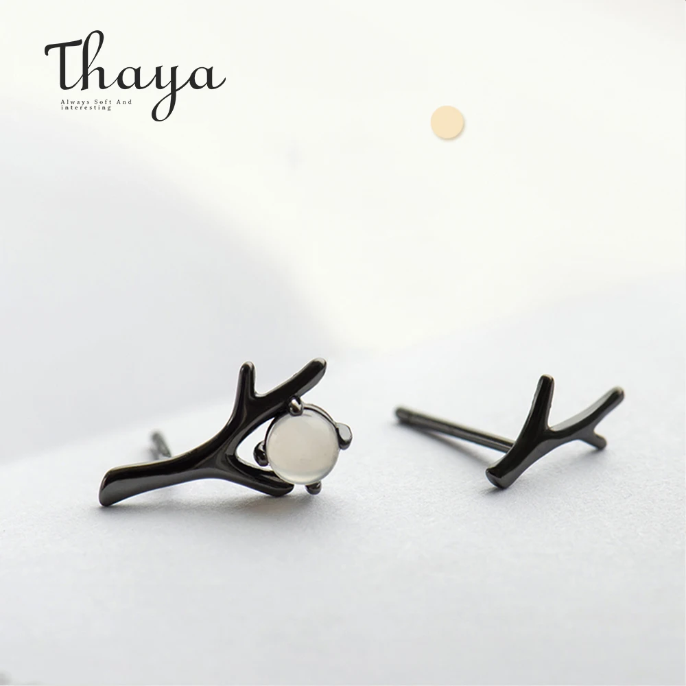 Thaya Moon Night, дизайнерские серьги-гвоздики, лунный камень, черный, S925 серебро, серьги для женщин, панк, элегантный стиль, ювелирное изделие, подарок