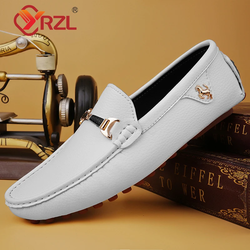 

YRZL Loafers Men Luxury Fashion Driving Flats Black White Slip-on Shoes Minimalist Style Casual Leather Shoes Men Shoes Size 48