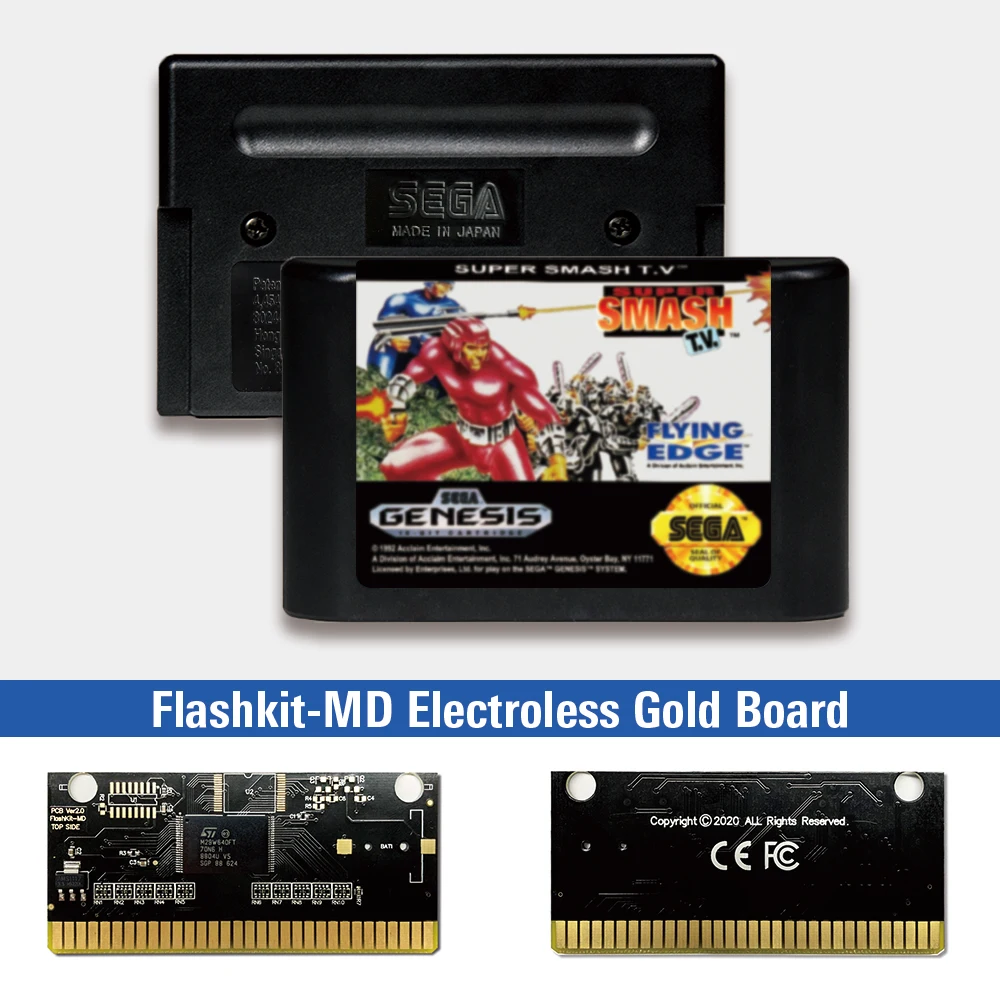 

Super Smash T.V - USA Label Flashkit MD Electroless Gold PCB Card for Sega Genesis Megadrive Video Game Console