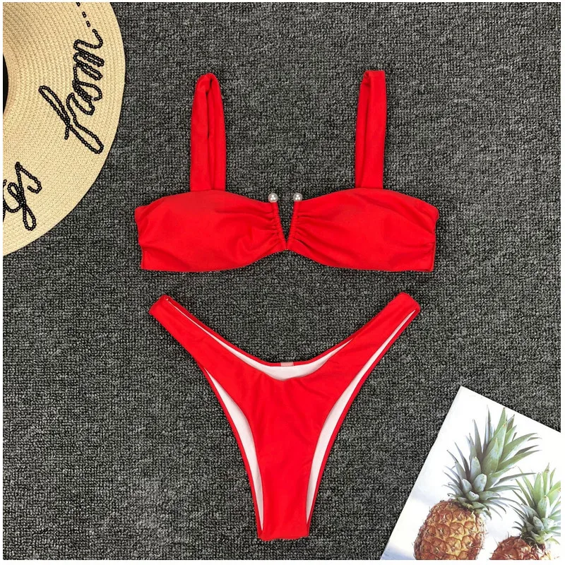 2020 New Women Bandage Push-up Padded Bikini Set Stretch Bodycon High Waist Swimwear Swimsuit Bathing Suit White Black |