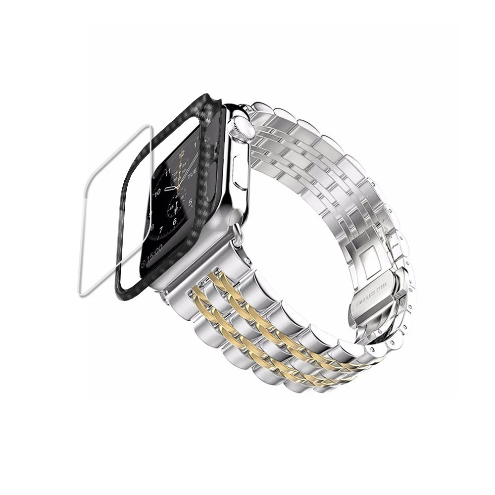 Чехол из углеродного волокна+ ремешок для apple watch band 44 мм 40 мм apple watch 5 4 3 42 мм/38 мм iwatch band correa ремешок из нержавеющей стали