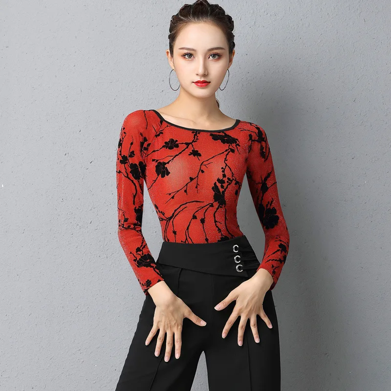 

Latin Dance Tops For Women Adult Long Sleeve Practice Shirt Modern National Standard Dance Training Clothes Rumba Wear DQL4591