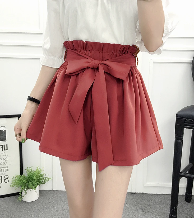 Шорты бойфренды женские шифоновые с завышенной талией прямые свободные короткие