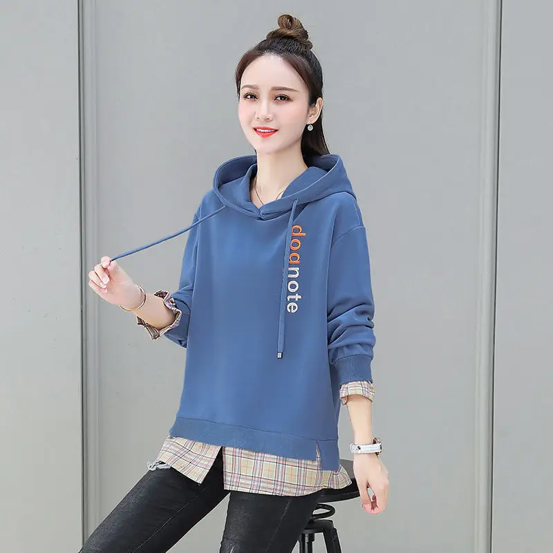 

Fake two-piece hooded sweater women's 2020 Spring and Autumn New loose fashion Western casual long sleeve jacket