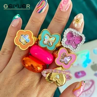 butterfly flower zircon enamel rings drip oil geometric rhinestone metal ring for women girls 2022 new party fashion jewelry