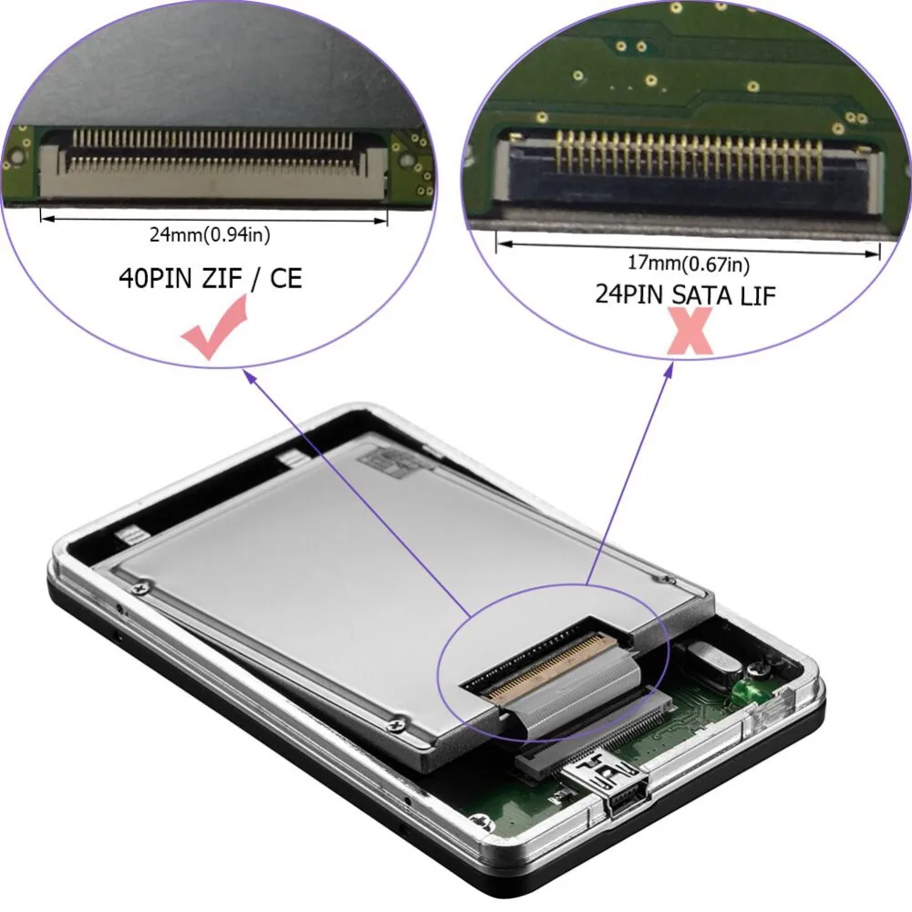Zheino 1,8 дюйма USB2.0 к ZIF Мобильный HDD box HDD/SSD Внешний корпус чехол для 40PIN ZIF CE 5 мм 8 мм жесткий диск USB2.0