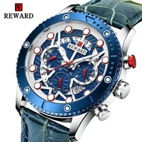 reward vip leather watch men waterproof chronograph big dial sport fashion quartz wrist watch male clock relogio masculino