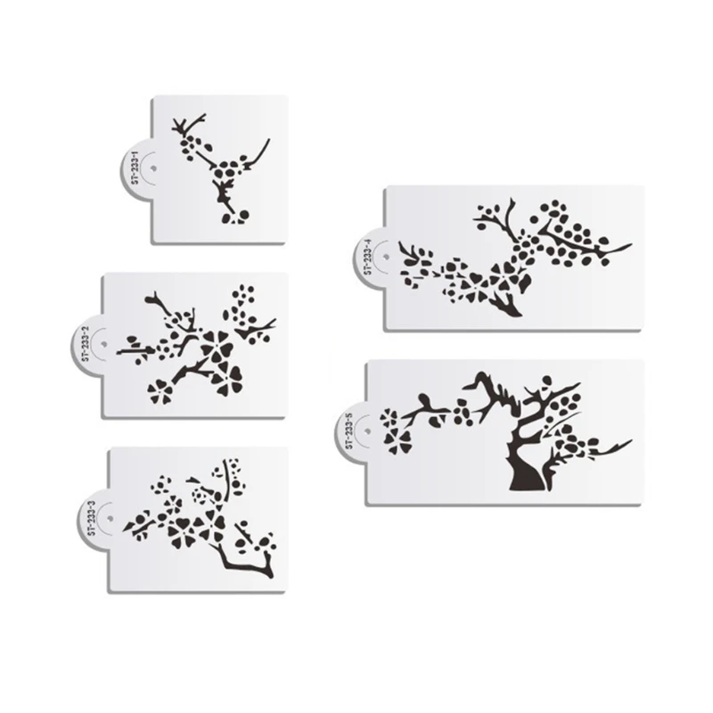 

5pcs/set Cherry Tree Hollow Cake Mold Cookie Cutter Stencil Fondant Spray Mould 23GB