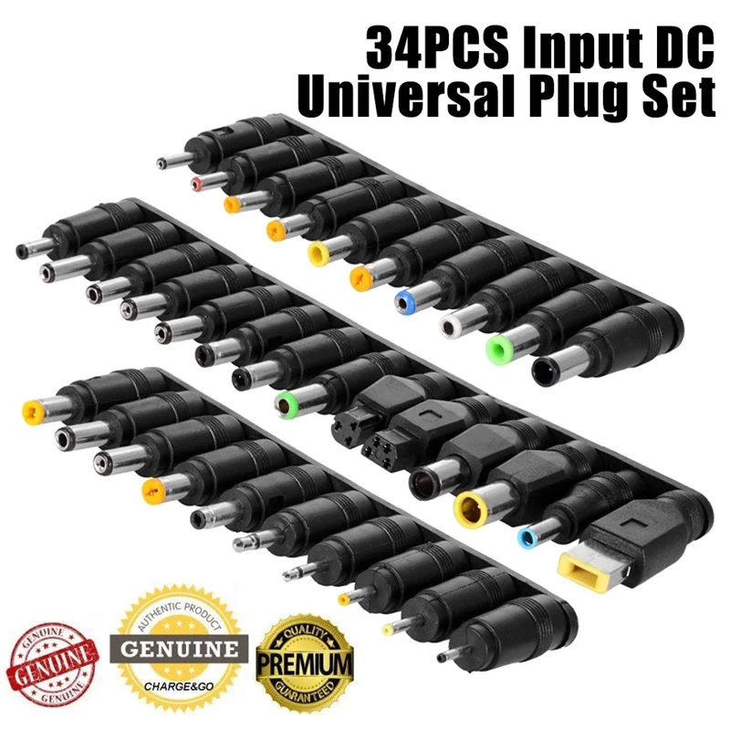 

34 Pcs/Set Willkey Universal Laptop Notebook Input DC Plug Set Jack Tips for Lenovo Toshiba Dell HP Asus and Most Laptops