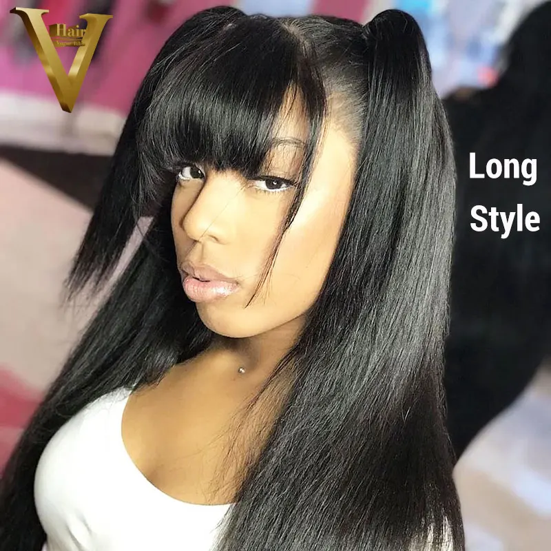 13х4 прямые парики из натуральных волос на кружеве с челкой предварительно