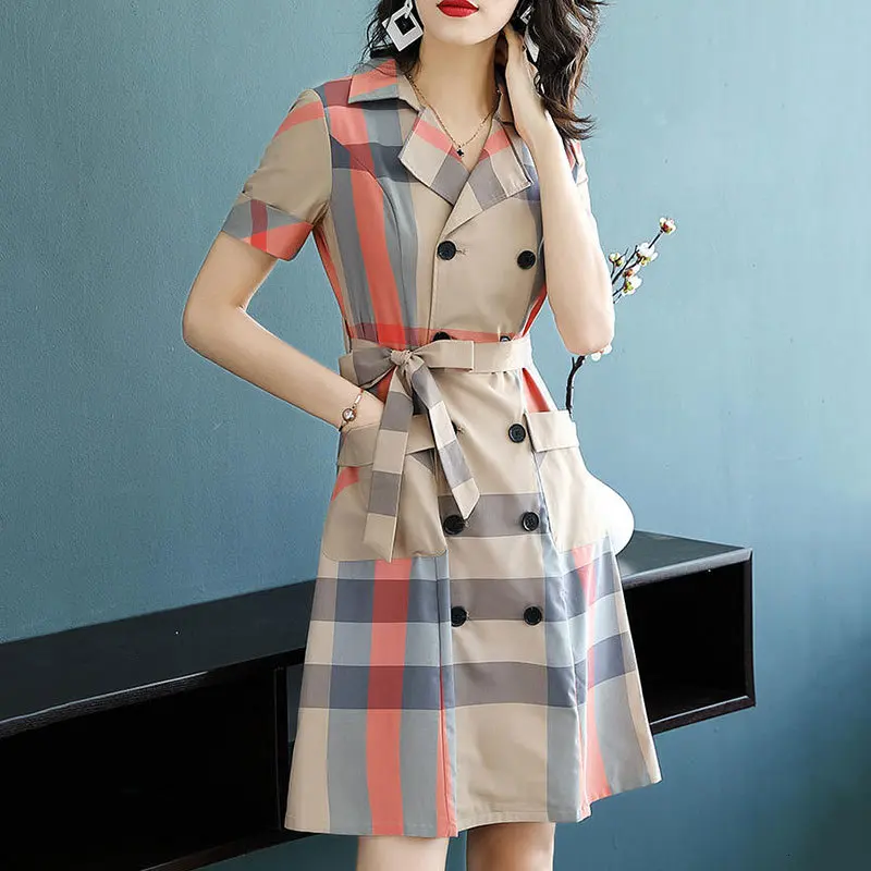 Vintage Office Clothing Suit collar Short Mouw Elegant 2019 Summer New Women Women's dresses Plus Size Vestidos HJ297 | Женская