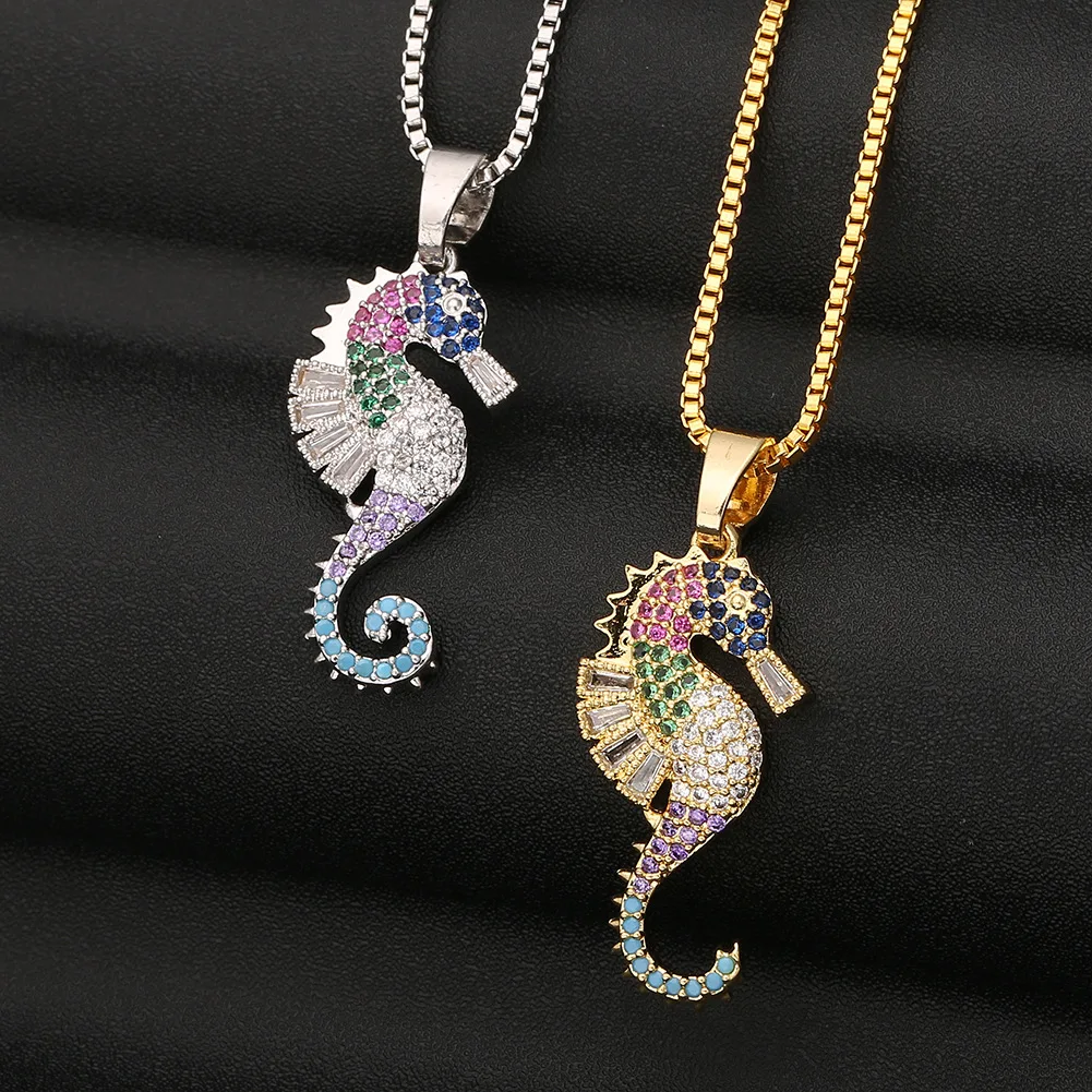 

2021 Couple Trend Ocean Seahorse Necklace Creative Pendant Necklace Gold-plated Silver-plated Copper Hip-hop Style Jewelry