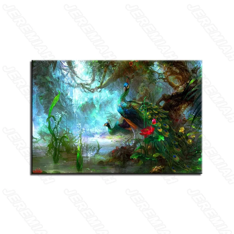 

Art Oil Painting Peacock Animal Poster Nordic Style Waterproof Ink Canvas Print Painting Modern Bedroom Wall Stickers