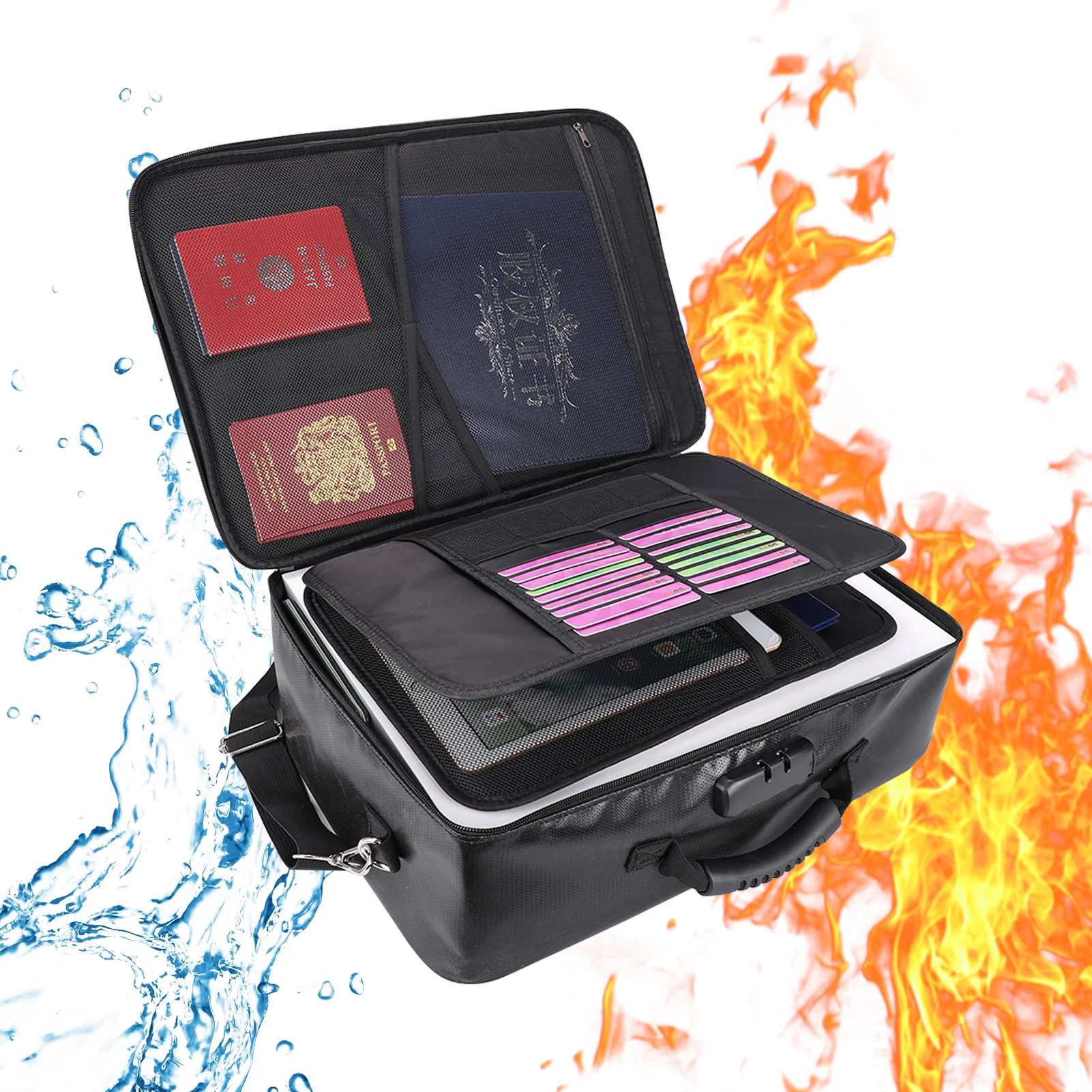 

Огнеупорная и водонепроницаемая сумка для хранения файлов, большая портативная коробка для хранения важных файлов с замком для кодов безоп...