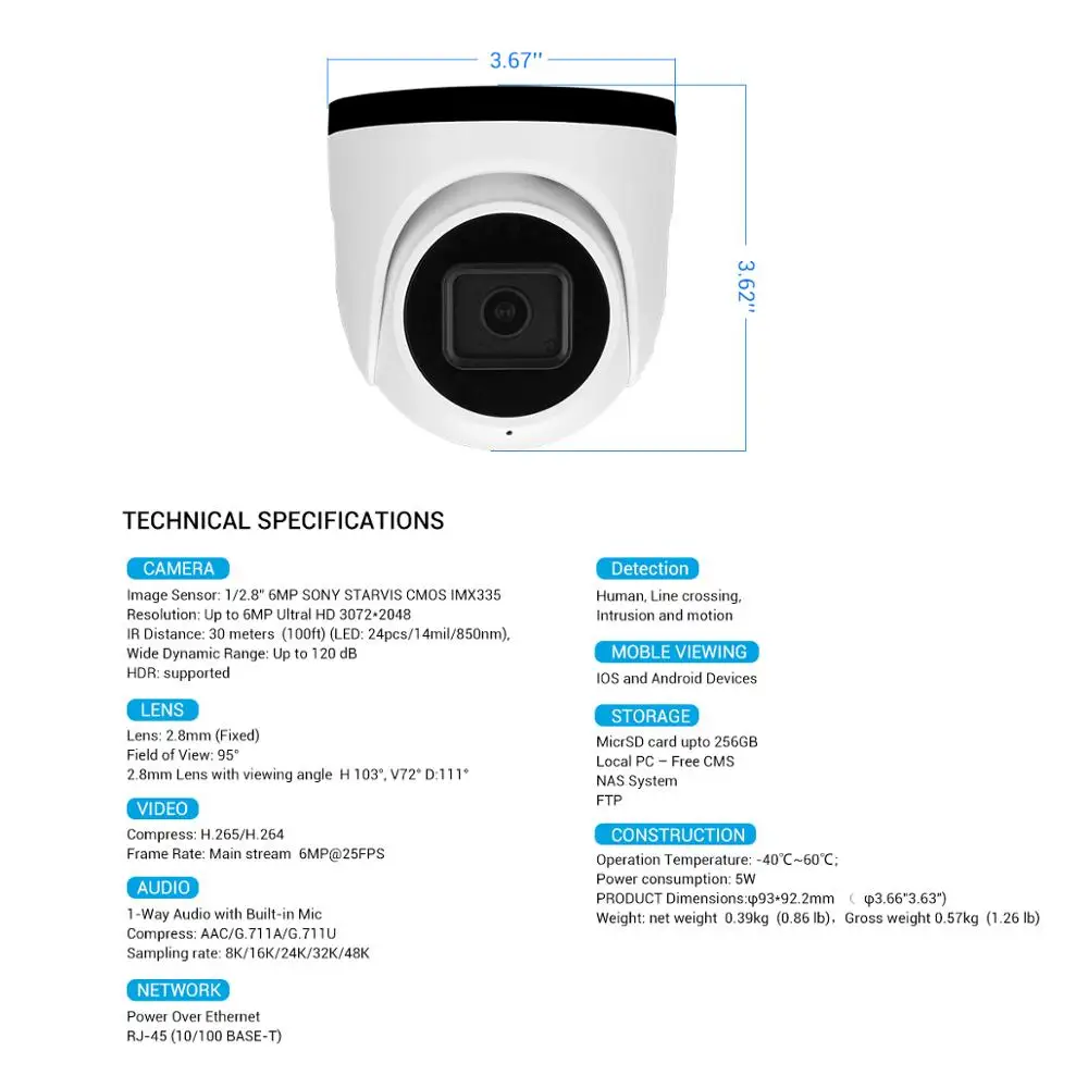Инфракрасная купольная IP камера с объективом 2 8 мм PoE IP67|Камеры видеонаблюдения| |