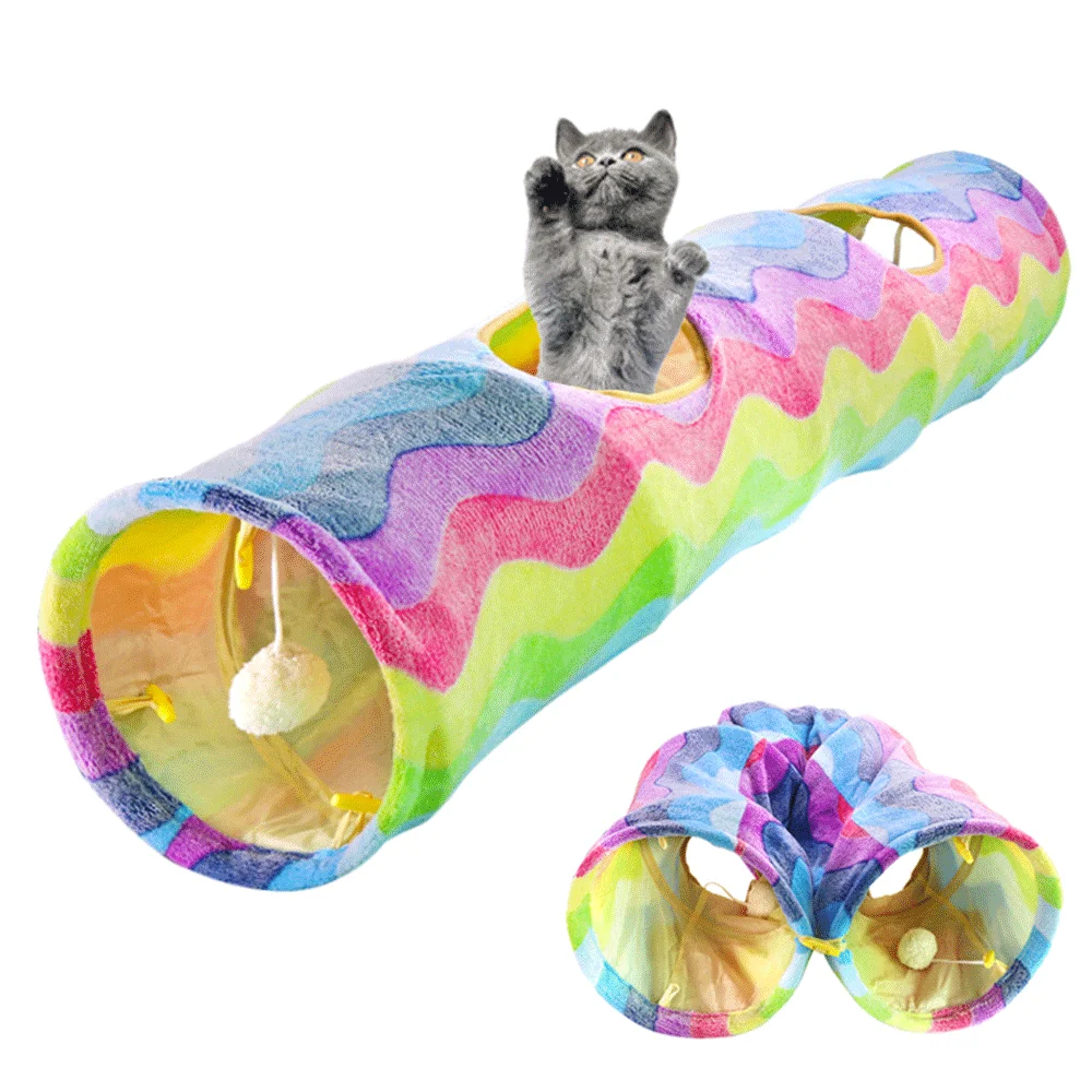 

Large Cat Toy Collapsible Paper Rainbow Tunnel Tube with Plush Balls for Small Pets Bunny Rabbits Kittens Ferrets Puppy Dogs