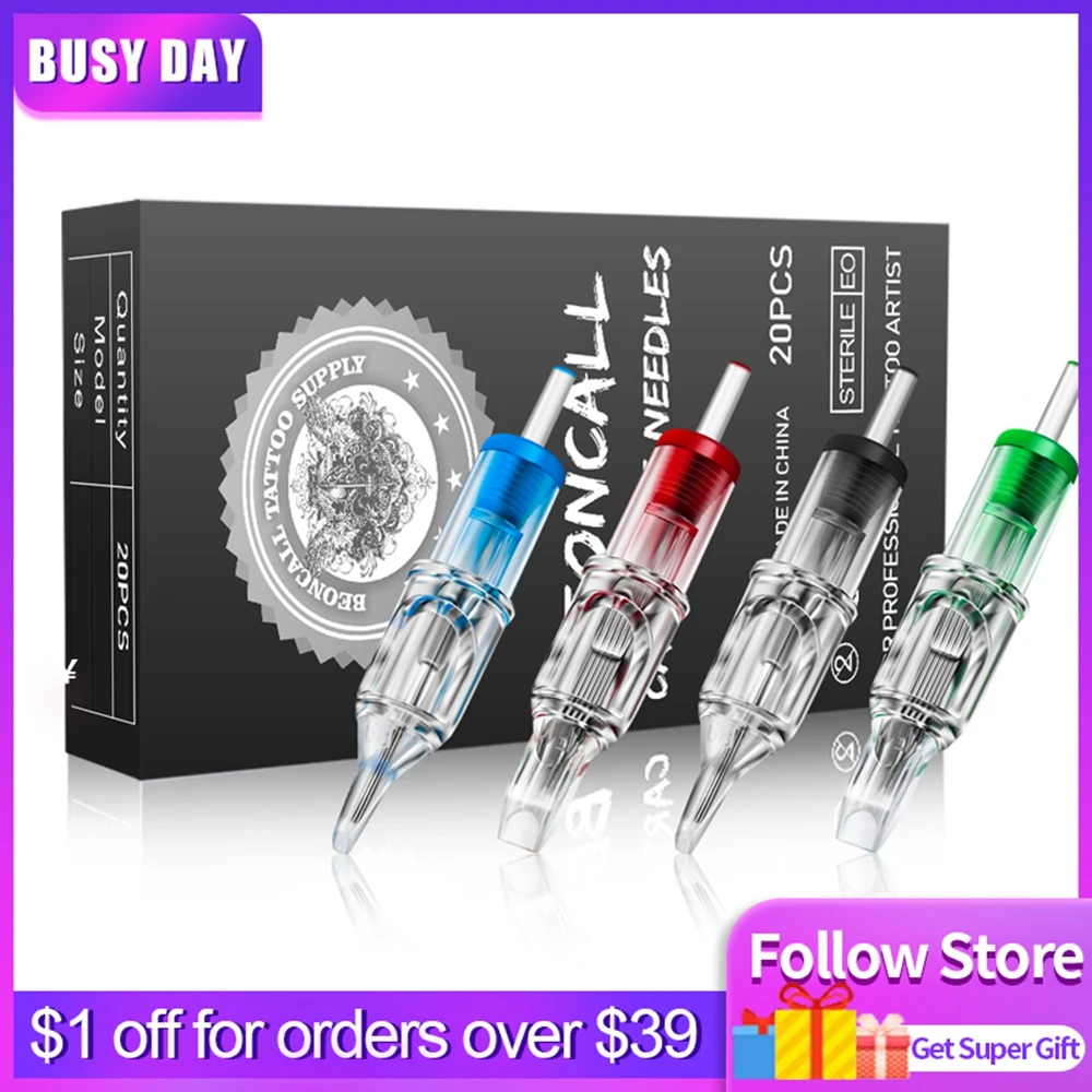 Cartridge Tattoo Needles 20PCS RL RS RM M1 Disposable Sterilized  Tattoo Needle for Tattoo Cartridge Machines Grips Supplies