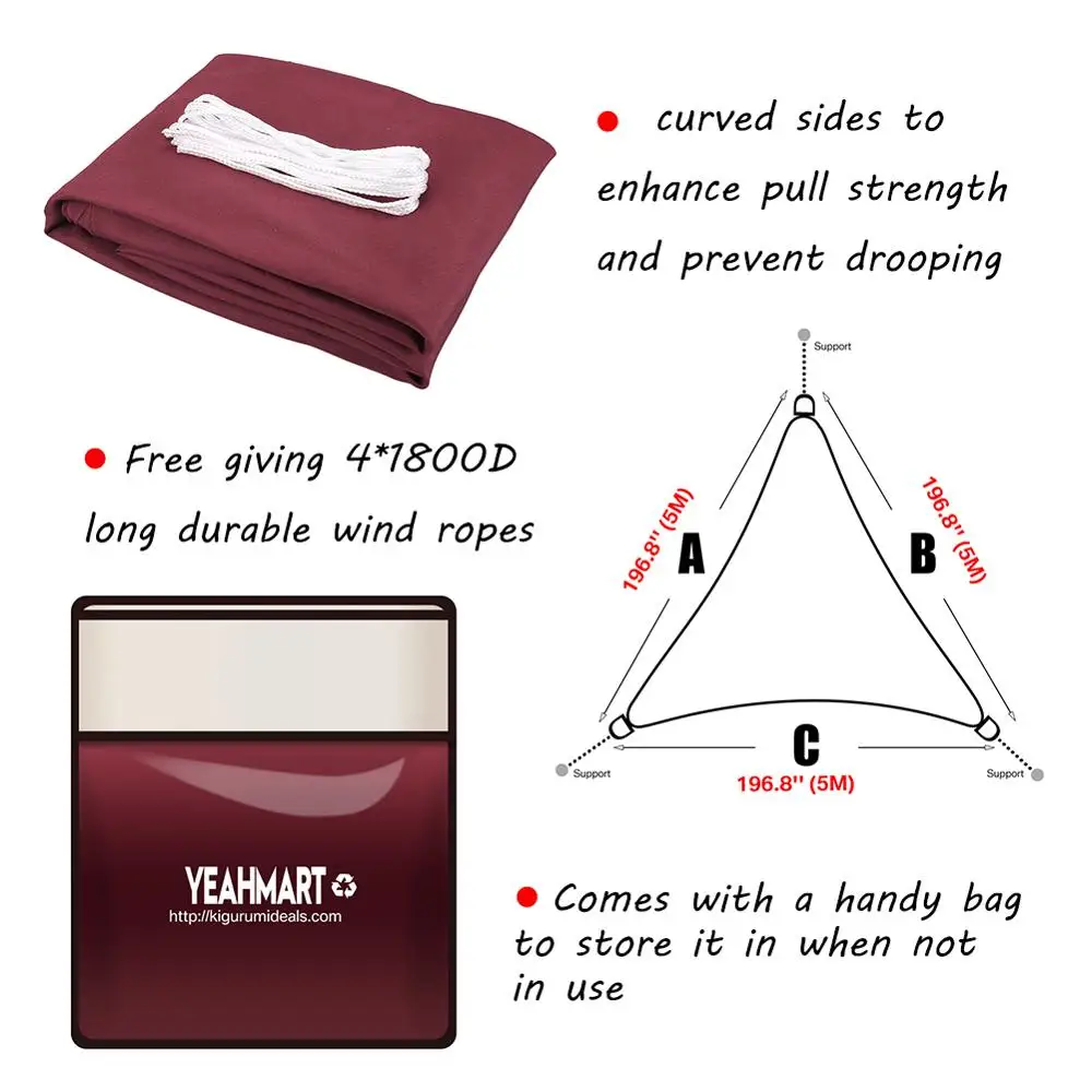 5x5x5M Wine red Sun Shade Sail Canopy for 98%UV Block For Outdoor Facility&ampActivities Patio Garden Backyard Awning | Дом и сад