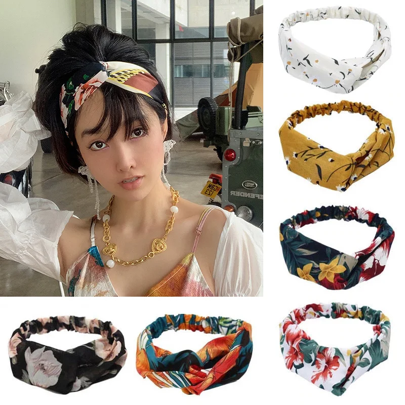 

Vintage Cross Turban Bandage Fashion Women Girls Summer Bohemian Hair Bands Print Headbands Bandanas HairBands Hair Accessories