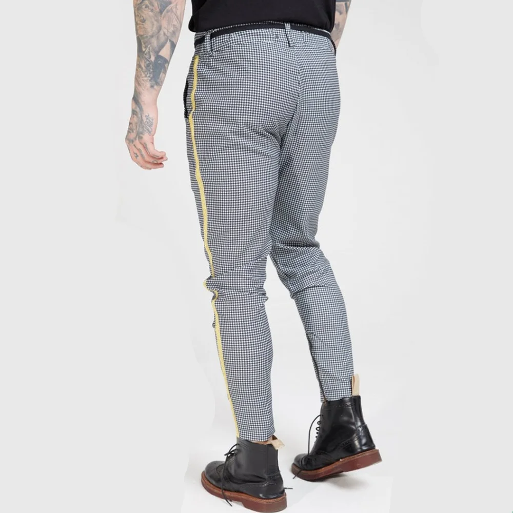 Мужские спортивные брюки повседневные облегающие зауженные в клетку для фитнеса